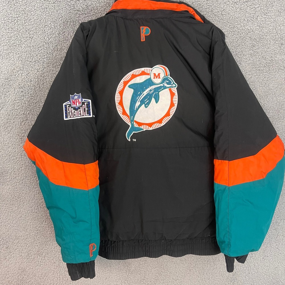 Vtg 1990's Pro Player Mens Large Miami Dolphins NFL Black Teal Reversible Jacket - Picture 3 of 11